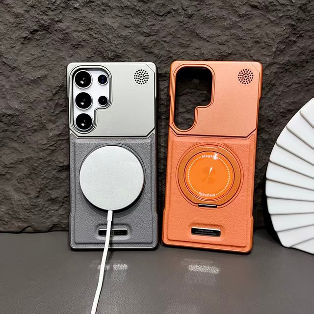 Samsung Galaxy Schutzhülle mit 360-Grad-Design, drehbarem unsichtbarem Ständer und kabelloser Ladefunktion in Braun für Galaxy S22 S23 S24 S25 Plus S26 Ultra - Bild 1
