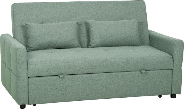 HOMCOM 2-Sitzer Schlafsofa 3-in-1 Klappsofa in Grün mit Leinenoptik, verstellbare Rückenlehne und 2 Kissen für das Wohnzimmer - Bild 1
