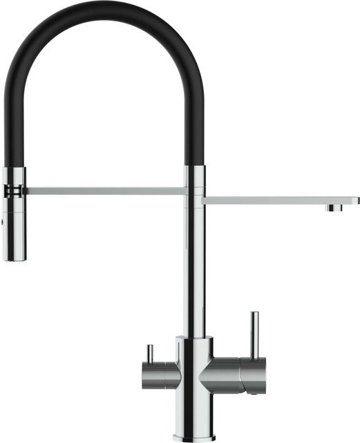 VIZIO 3-Wege Küchenarmatur mit 360° schwenkbarem Auslauf, abnehmbarer 2-Strahl Handbrause und Filterfunktion, Schwarz/Verchromt - Bild 1