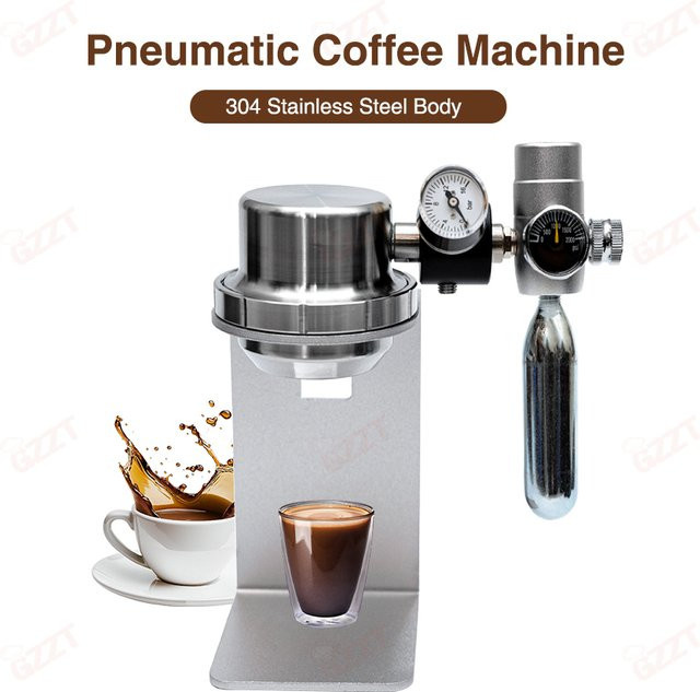GZZT D001 Pneumatische Espressomaschine für Outdoor und unterwegs aus Edelstahl mit Manometer in Silber - Bild 1
