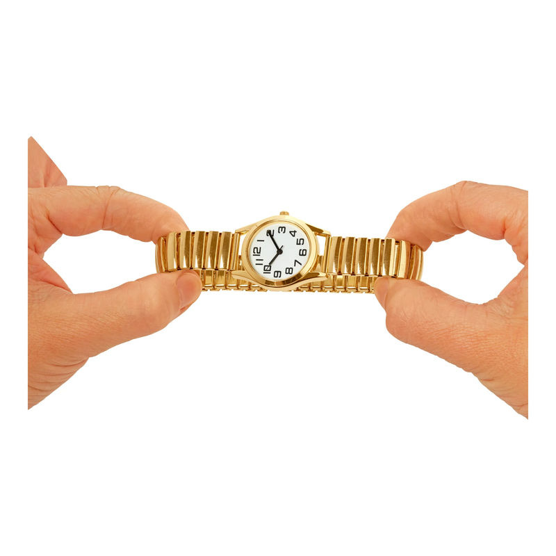 TRI Stretch-Seniorenuhr in Gold mit rundem Metallarmband - Bild 2