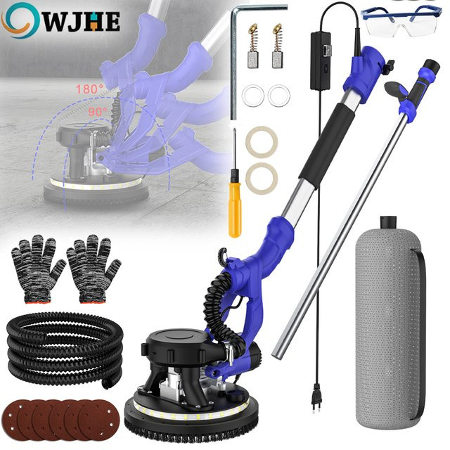 OWJHE Elektrischer Trockenbauschleifer mit Selbstabsaugung und LED, blaue Wand-Schleifmaschine mit langem Stab, Durchmesser: 220 mm - Bild 1