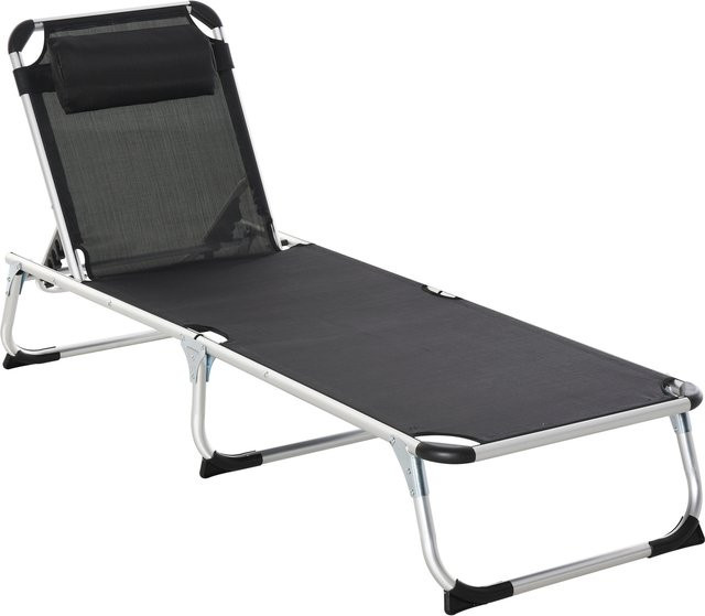 Outsunny Sonnenliege Gartenliege aus Aluminium und Textilene-Gewebe, 5-fach verstellbar und faltbar, Schwarz, B/T/H: 170 x 60 x 76 cm - Bild 1
