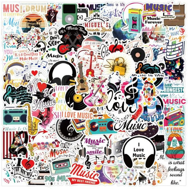 100 Stück Binchi Musik Vinyl Aufkleber Multicolour für Laptop, Snowboard und Auto - Bild 1