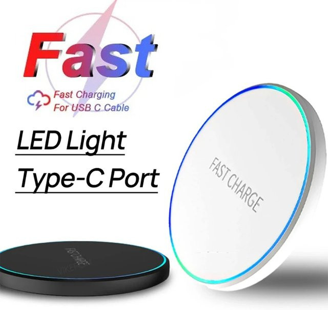 VIKEFON Kabelloses Ladegerät mit LED-Licht als Desktop-Schnellladestation für iPhone, Samsung und Xiaomi in Schwarz - Bild 1