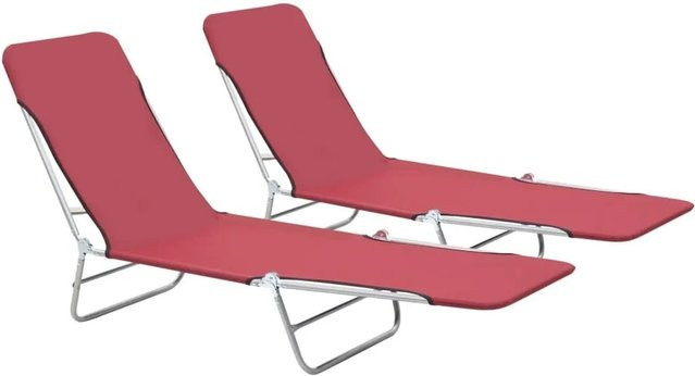Furnicato 2er Set Klappliegen aus pulverbeschichtetem Stahl und rotem Oxford-Gewebe - Bild 1