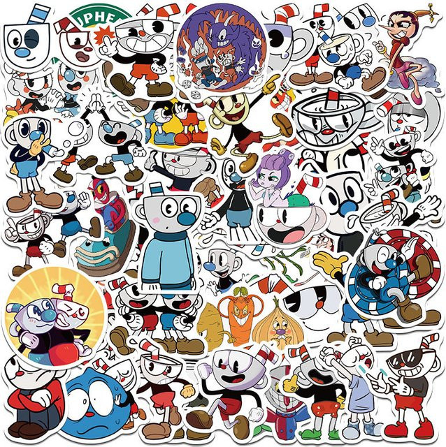 100 Stück Cuphead und Mugman Graffiti Aufkleber, wasserfeste Cartoon Sticker für Skateboard, Laptop und Telefon, Mehrfarbig - Bild 1