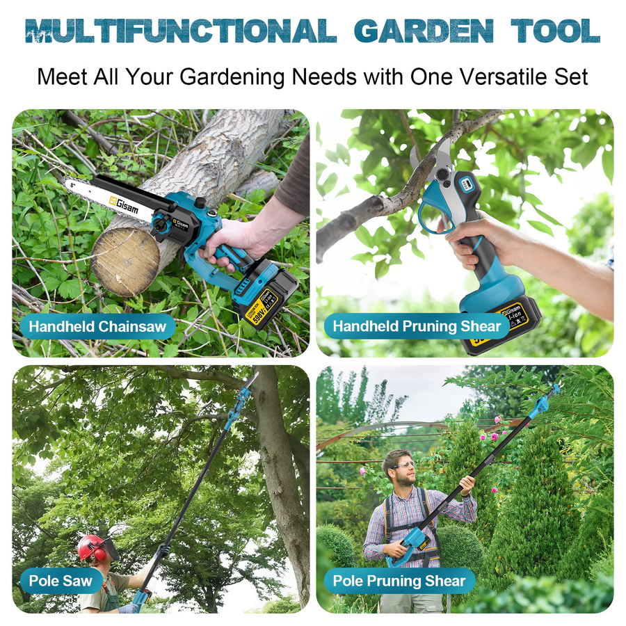 Gisam 4-in-1 Bürstenlose Teleskop-Elektrokettensäge und Hochastschere für Makita 18V Akku, Blau - Bild 3