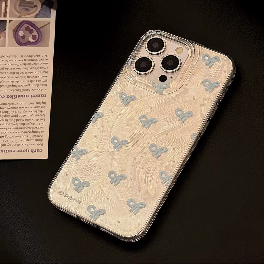 MUQGEW Handyhülle mit blauer Schleife und Laserhalterung für iPhone 16, 15, 14, 13, 12, 11 Pro Max, transparent und stoßfest - Bild 4