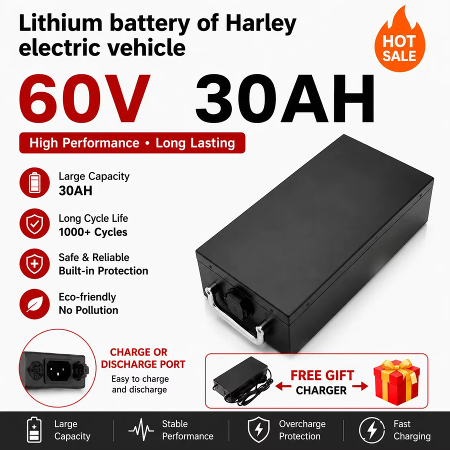 Lithium-Batterie für Elektrofahrzeuge und Harley-Elektromotoren, 60 V, 3000 W Leistung, Farbe: Schwarz - Bild 8