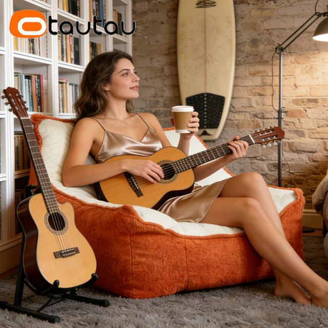 OTAUTAU Sitzsackbezug aus Kunstfleece für Sessel und Pouf, Modell SF445, Braun und Orange - Bild 1