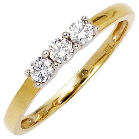 Colfem Ring 333 Gelbgold, Weißgold, bicolor, 3 Zirkonia, Damen, Ringgröße 60 - Bild 1