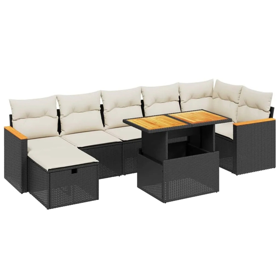 vidaXL 8-teilige Garten-Sofagarnitur aus Polyrattan mit Kissen und Couchtisch in Schwarz - Bild 2