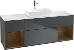 V&B Waschtischunterschrank Finion mit Wandbeleuchtung, Breite: 160 cm, Farbe: Lackiert, Matt Dunkelblau - Bild 1