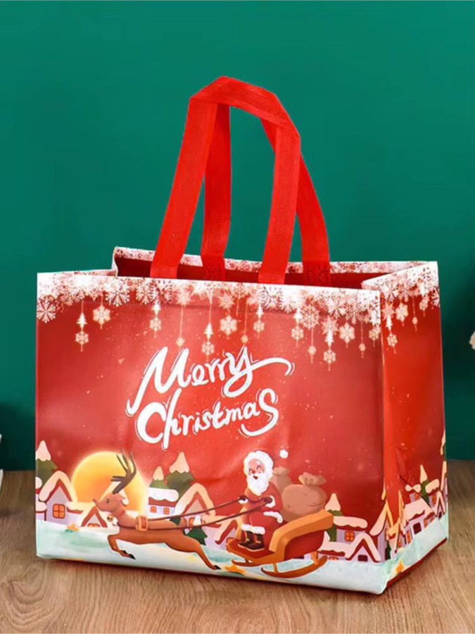 Wasserdichte Weihnachtsgeschenktasche aus Vliesstoff mit Weihnachtsmann und Schneemann Motiv - Bild 4