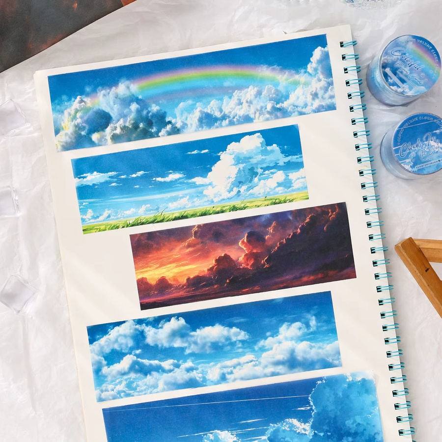 Journamm Washi Tape Sky Cloud Motiv in Blau und Multicolour für Junk Journal und Scrapbooking, Breite: 5 cm, Länge: 2 m - Bild 2