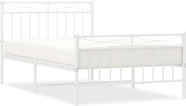vidaXL Bettgestell aus Metall mit Kopf- und Fußteil in Weiß, B/T/H: 107 x 203 cm - Bild 1