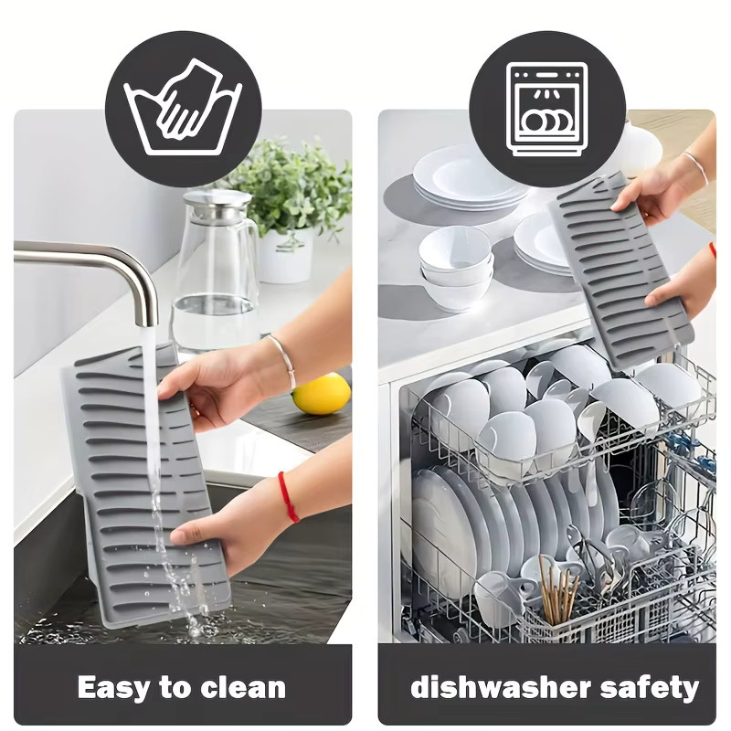 KEMORELA Silikonmatte für die Küchenarmatur in Grau, rutschfeste Abflussmatte mit Neigung zur Wasserführung für Badezimmer und Küche - Bild 2