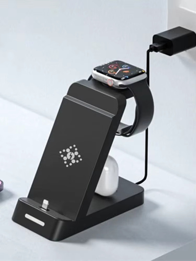 VIKEFON 3-in-1 Kabelloses Ladegerät für iPhone, Samsung Galaxy und Apple Watch als Schnelle Ladestation in Schwarz und Weiß - Bild 6