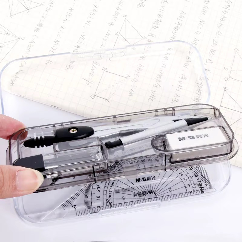 M&G Prüfungslineal-Set ACS90808 in Transparent, bestehend aus Vierkantwurzel, geradem Lineal, Winkelmesser und Kompass mit Stift - Bild 3