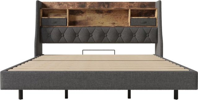 okwish Polsterbett Grau mit Ladestation und USB-Anschluss, B/T/H: 180 x 200 x 114 cm (ohne Matratze) - Bild 1