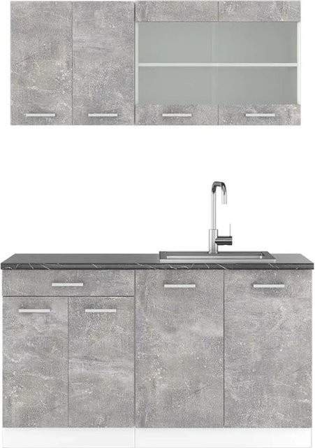 Vicco R-Line Singleküche modern in Anthrazit und Weiß mit Beton-Optik, Breite: 140 cm - Bild 1