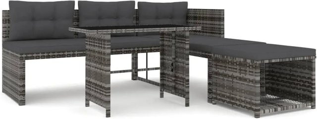 vidaXL 4-tlg Garten-Essgruppe aus Poly Rattan mit Eckbank und Kissen in Grau/Anthrazit - Bild 1