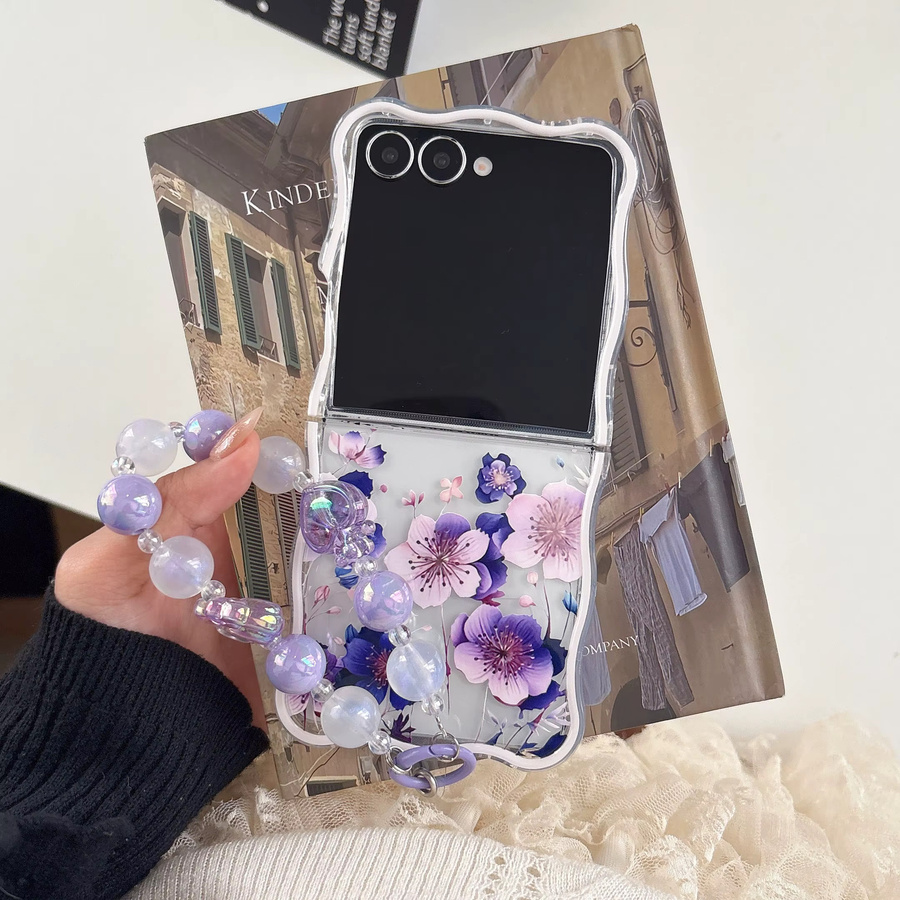 Stoßfeste Samsung Galaxy Z Flip Handyhülle mit Ölgemälde-Blumenmuster und Lanyard in Multicolour - Bild 4