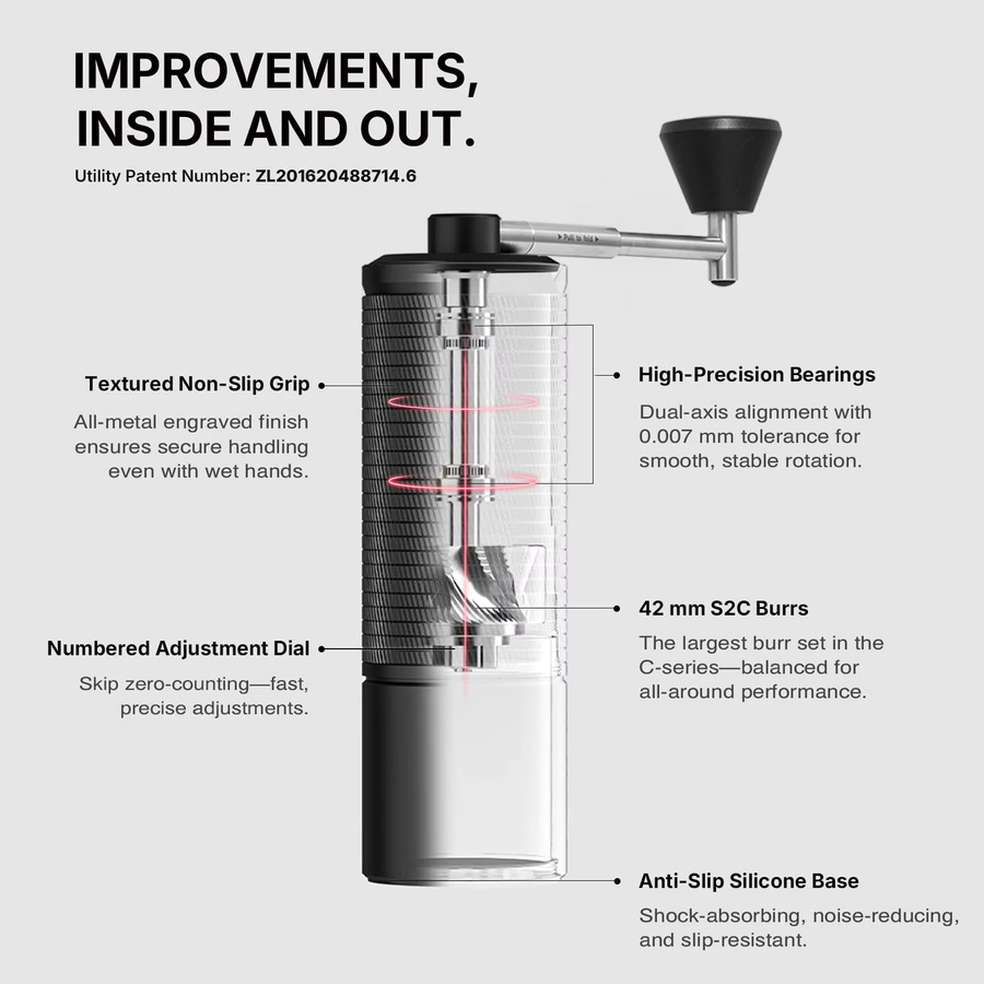 Timemore C5 PRO/C5 ESP PRO Manuelle Kaffeemühle in Schwarz mit konischen Mahlscheiben und 0,015mm Präzisionseinstellung - Bild 1