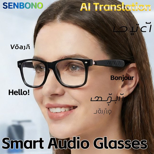SENBONO KI-Übersetzungs-Smartbrille für Herren mit Bluetooth, Musikwiedergabe und Telefonfunktion, Sonnenbrille für 100+ Sprachen - Bild 1