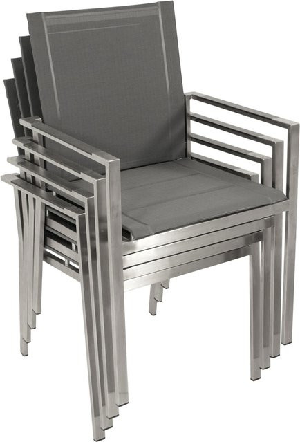 DEGAMO Stapelsessel SYDNEY im 4er Set, modernes Design mit Edelstahlgestell gebürstet und Kunstgewebe in Grau - Bild 1