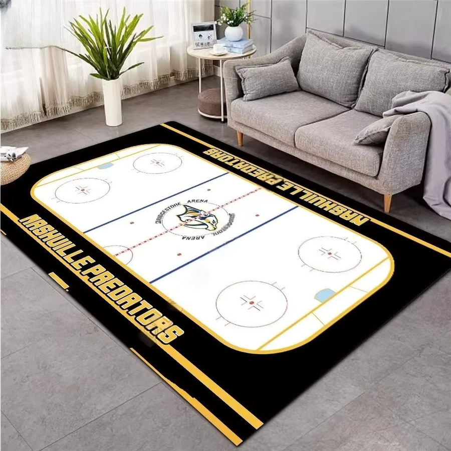 Rutschfester und maschinenwaschbarer Eishockey 3D-Teppich aus Mikrofaser in Schwarz für Wohnzimmer, Esszimmer und Schlafzimmer - Bild 1