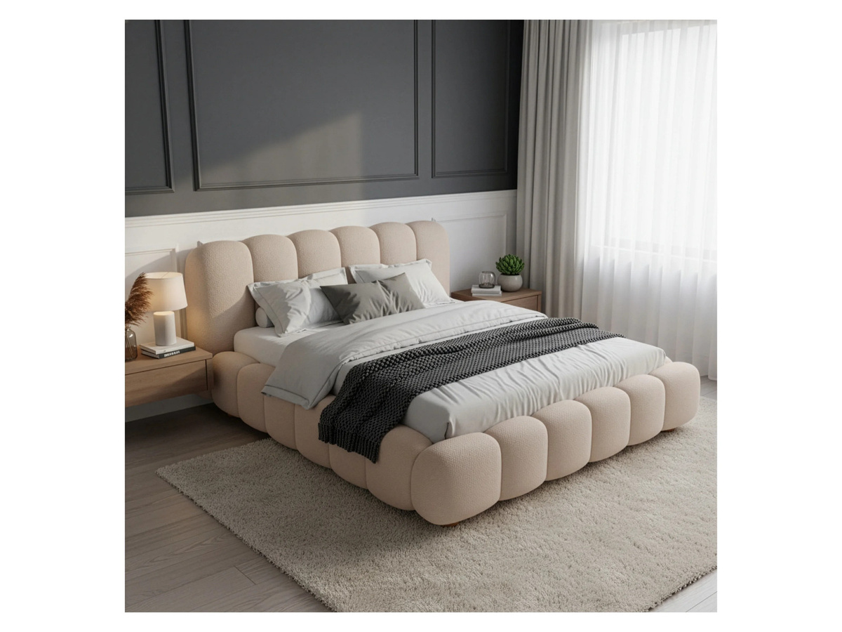 Juskys Polsterbett Catania mit Bouclé-Bezug in Beige, B/T/H: 180 x 200 x 98 cm - Bild 2