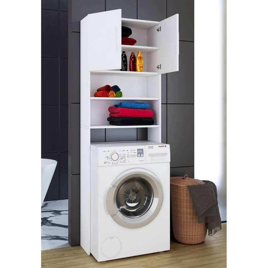 VCM Waschmaschinenschrank Jutas Überbauschrank in Weiß mit Holzstruktur Nachbildung für Bad und Waschküche, B/H/T: 64 x 185 x 20 cm - Bild 5