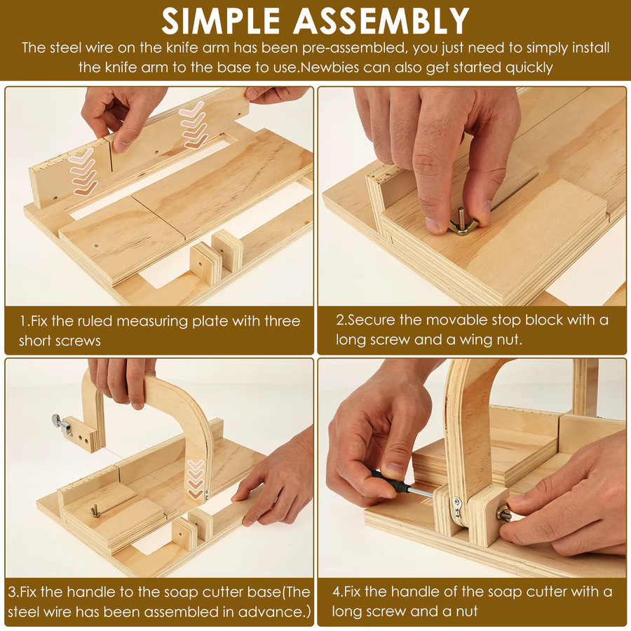 Professioneller Seifenschneider aus Holz in Braun mit verstellbarem Schneiddraht und Skala für DIY-Projekte - Bild 3