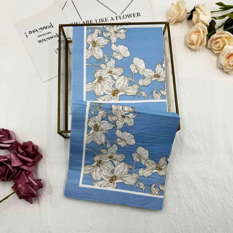 GUANYAO Einweg Servietten mit blauem Blumenmuster, 20 Stück pro Packung, B/B: 33 x 33 cm - Bild 2