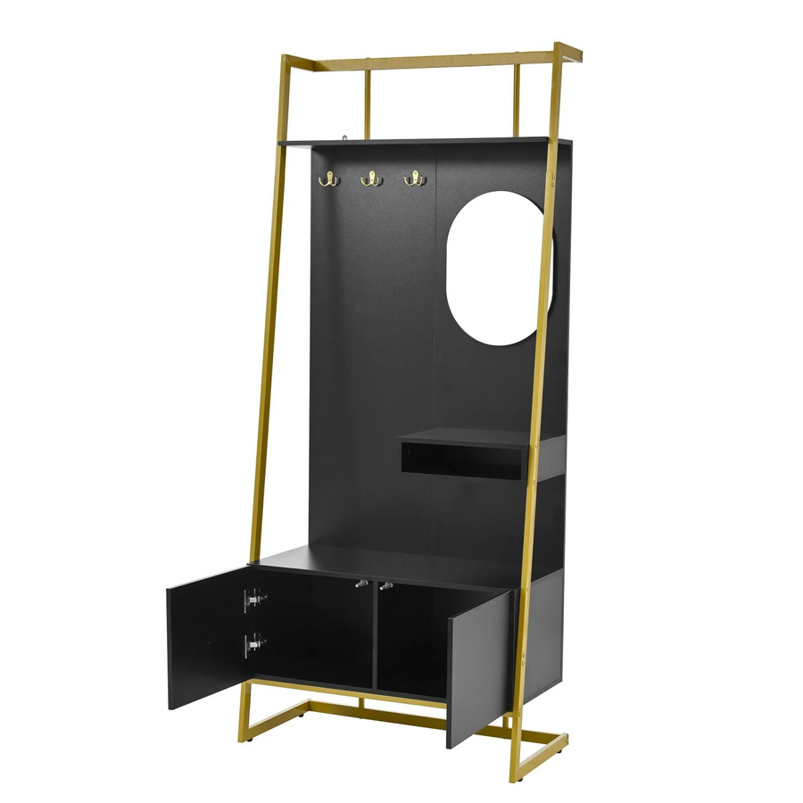 okwish Garderoben Set mit Spiegel und Sitzbank in Schwarz, B/T/H: 78,0 x 38,5 x 180,5 cm - Bild 2