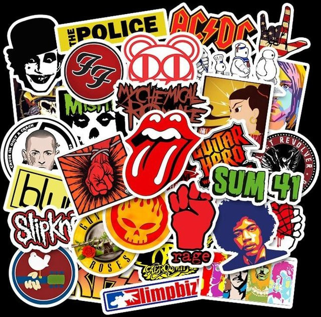52 Teile Rock Band Musik Punk Graffiti Aufkleber Set in Rot und Multicolour für Skateboard, Laptop und Gepäck - Bild 1