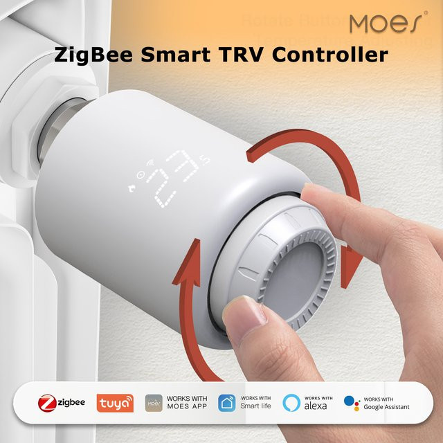 Moes Tuya Zigbee Smart Home Thermostat für Heizkörper, Programmierbares TRV Ventil in Weiß mit App-Steuerung und Google Alexa sowie Smart Home Integration - Bild 1