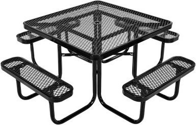 VEVOR Picknicktisch-Sitzgarnitur aus beschichtetem Stahl mit 4 Bänken, quadratisches Gartenmöbel-Set mit Schirmloch, wetterfest, Schwarz - Bild 1