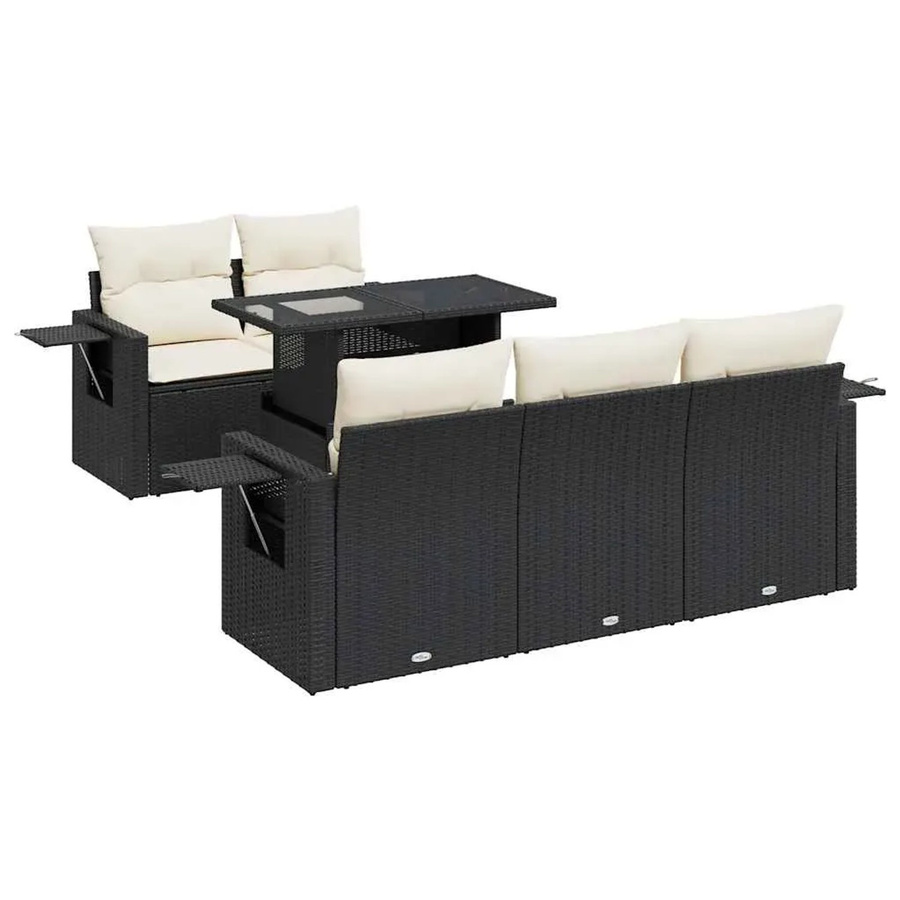 vidaXL 6-teilige Garten-Sofagarnitur aus Poly-Rattan mit Kissen in Schwarz-creme - Bild 2