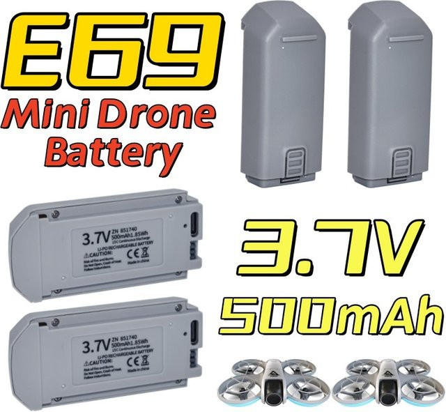 VSVAW E69 Mini-Drohnen-Akku, 3,7V 500mAh Ersatzakku für bürstenlose Fotografie-Drohnen, Grau - Bild 1