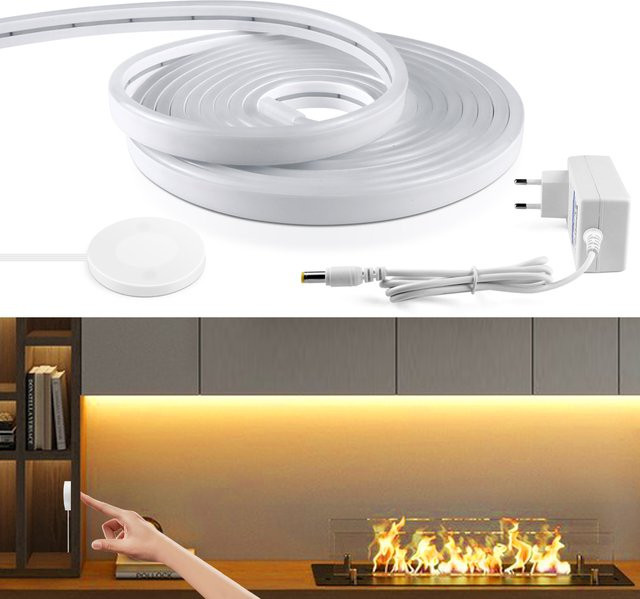 Lcamaw Neon Flex LED-Streifen mit Handsensor-Touch-Dimmer, dimmbar, Warmweiß, 120 LEDs/m, Silikon-Röhre für Küchenschrank-Hintergrundbeleuchtung - Bild 1