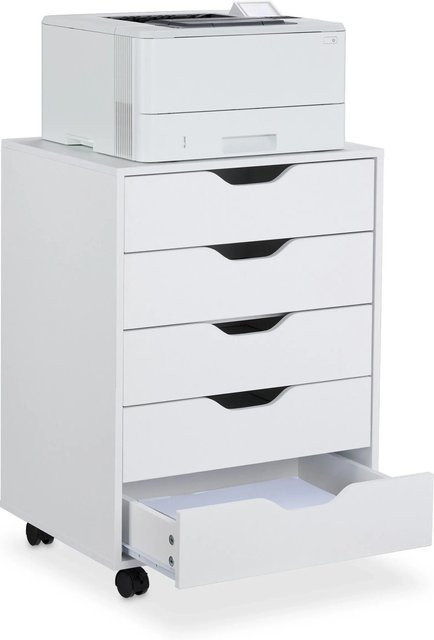 Relaxdays Rollcontainer aus Holzwerkstoff und Kunststoff in Weiß mit 5 Schubladen, B/T/H: 66,5 x 48 x 39,5 cm - Bild 1