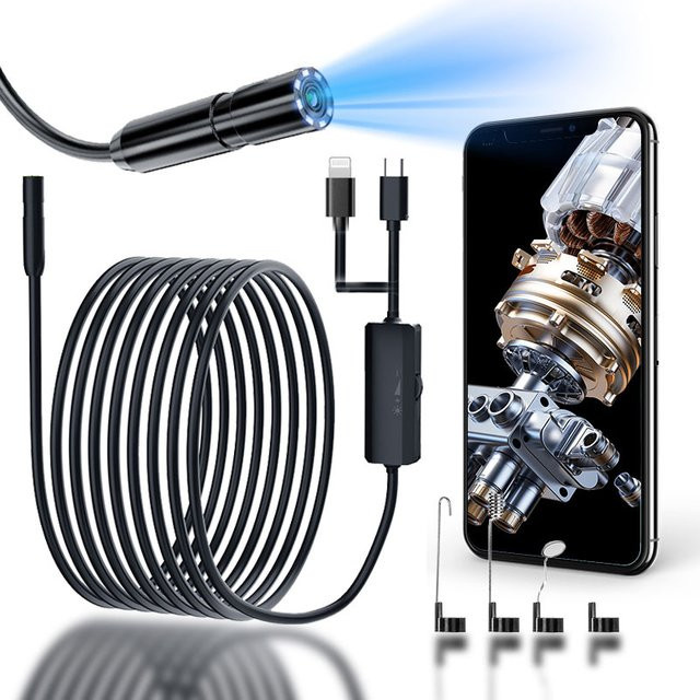 GUANMOU Endoskopkamera mit 8 mm Durchmesser und LED-Licht, IP67 wasserdicht, USB-C Anschluss für Android und iOS, Schwarz - Bild 1
