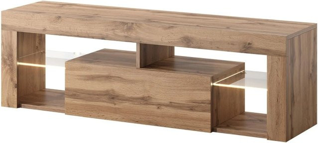 TV-Lowboard Bianko Lancelot von Selsey in Eiche Oak mit Beleuchtung, B/T/H: 140 x 50,5 x 35 cm - Bild 1