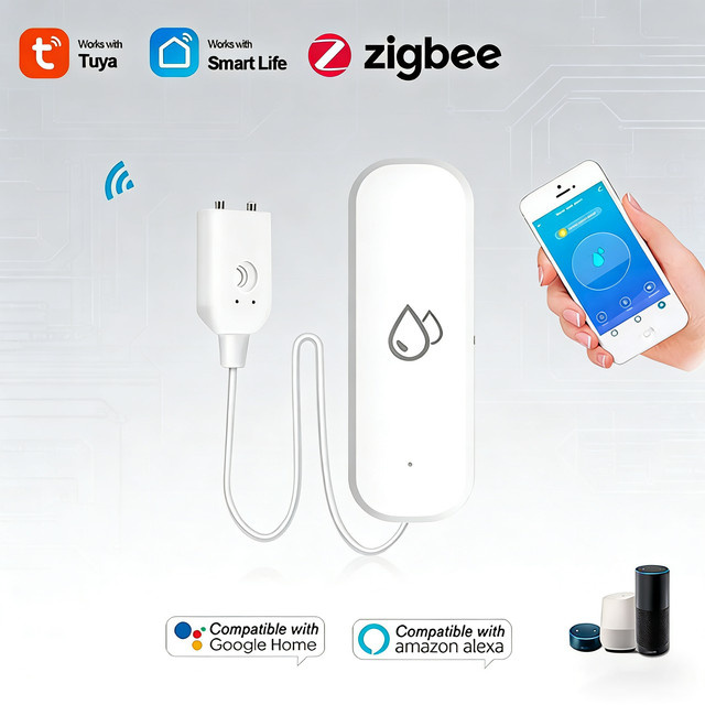 Tuya ZigBee 3.0 Intelligenter Wasserleck-Sensor in Weiß mit APP-Fernüberwachung und Überschwemmungsalarm - Bild 1