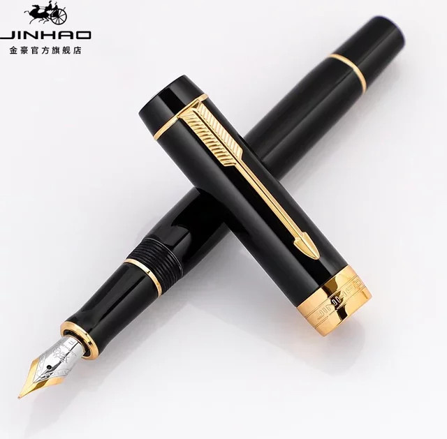 JINHAO Centennial Mini-Füllfederhalter aus Holz und Harz mit feiner Spitze und goldenem Clip in Schwarz und Gold - Bild 1