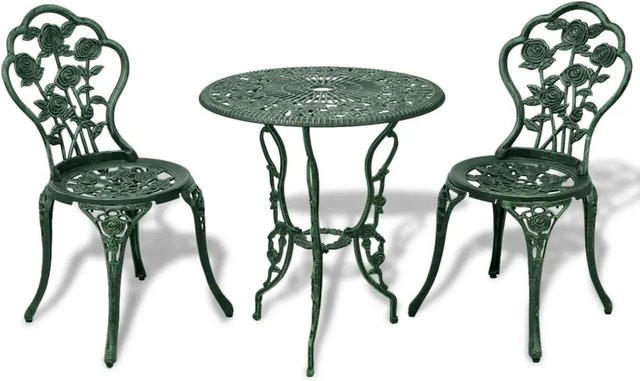 vidaXL 3-tlg Bistro-Set aus Aluminiumguss in Grün mit Blumenmuster für Garten, Balkon und Terrasse - Bild 1