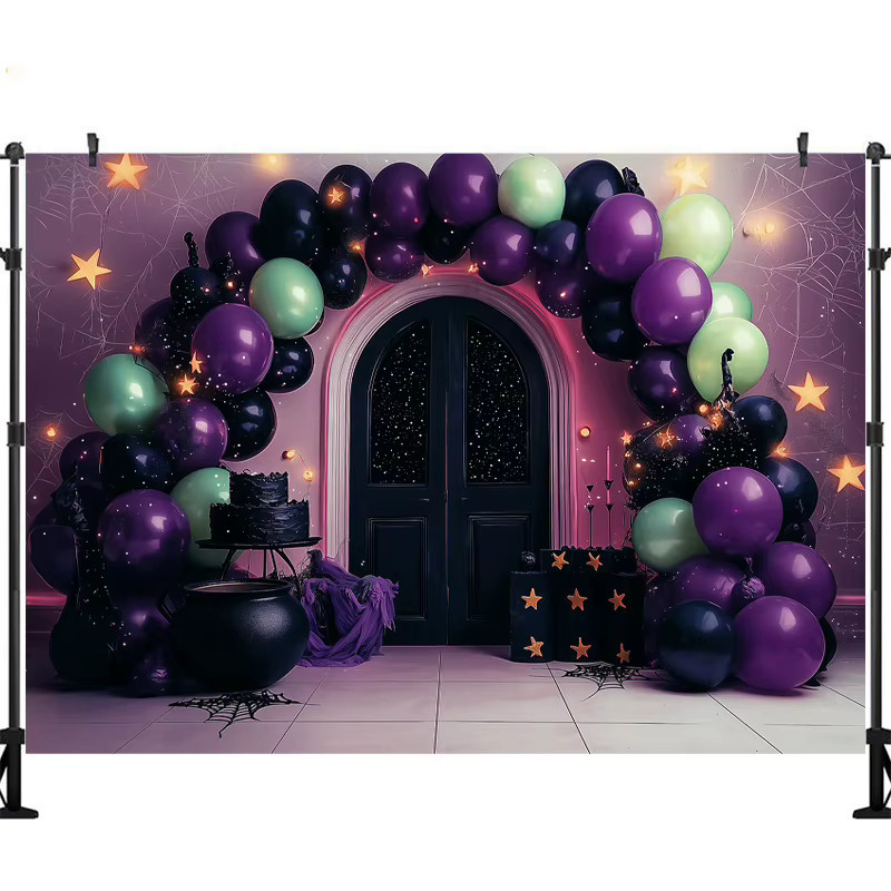 LS Fotografie Hintergrund Halloween Design mit Kürbis und Fledermaus in Lila für Kindergeburtstage und Studiofotografie - Bild 2